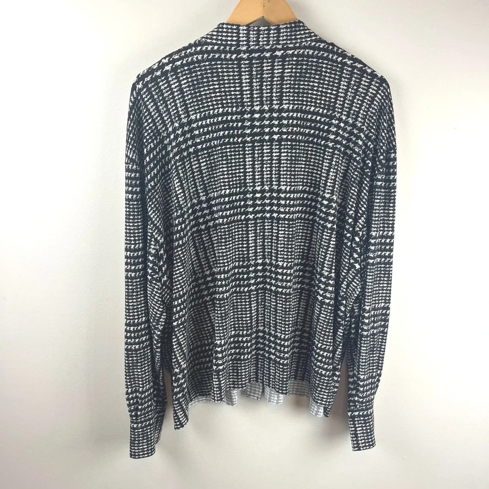 Norma Kamali Black White Oversized Glenn Plaid Tweed Print Boyfriend Shirt Large - Picture 3 of 4